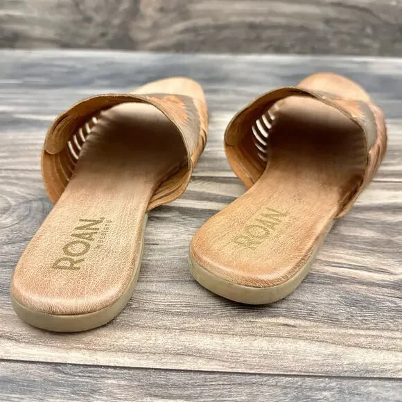 NIB Roan Bed Stu Chastity 7 37 Leather Huarache Slide Flat Sandals Almond Oats - Picture 8 of 11